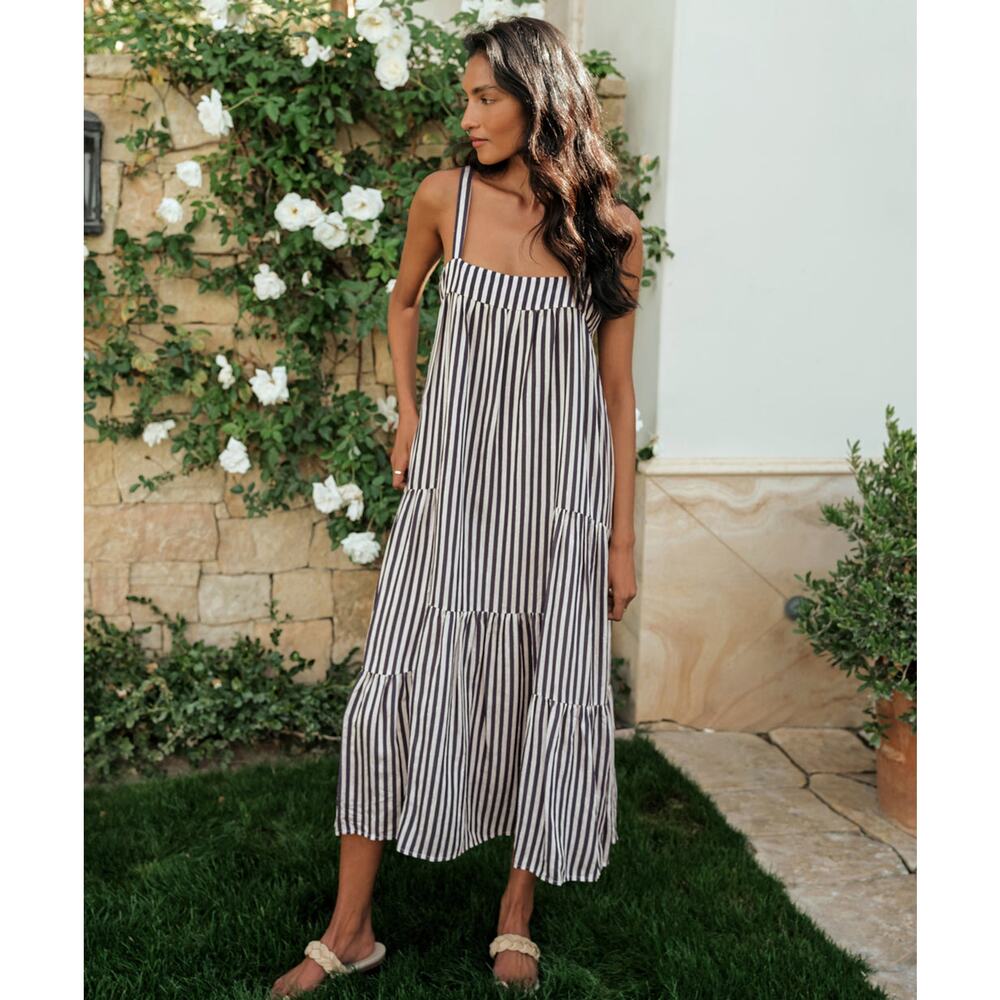 Jenni Kayne Striped Silk Blend Midi Summer Dress